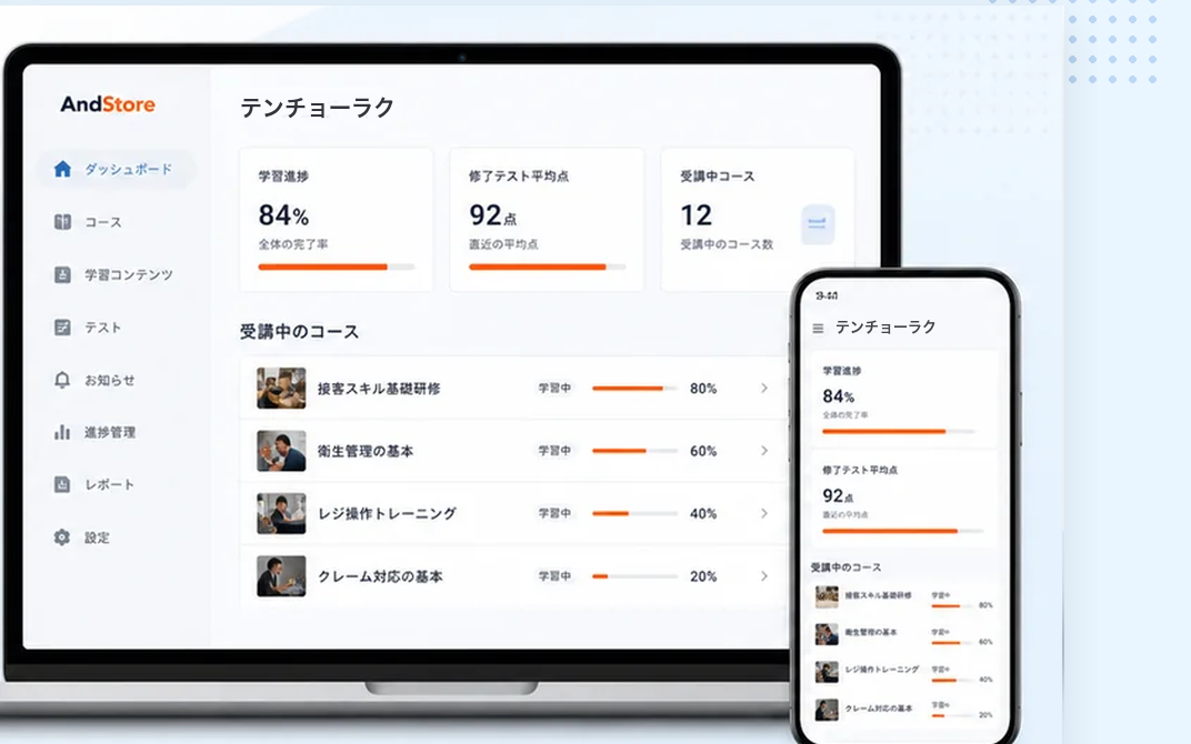 テンチョーラクの管理画面イメージ（PC・スマホ）